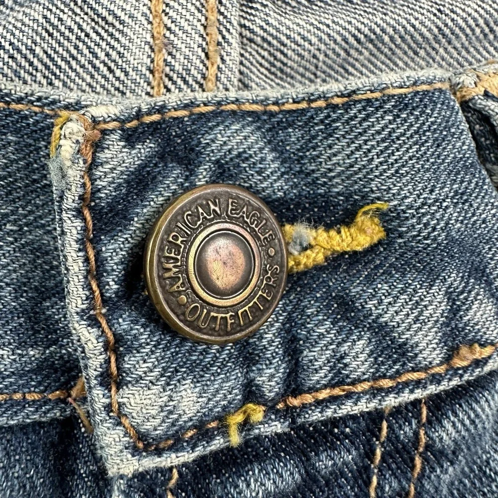 Y2K American Eagle‎ Mens Low Loose Jeans 31x30 Blue Light Wash Distressed Denim